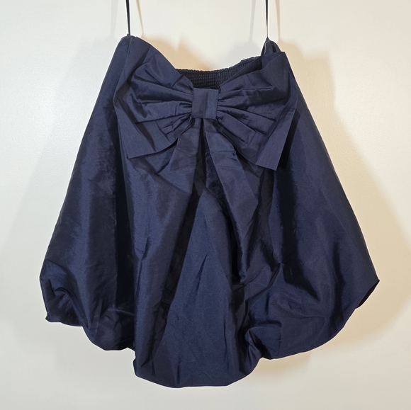 NWT BHLDN Anthropologie Livia Strapless Bow Tent Mini Dress in Navy Blue… - Picture 3 of 10
